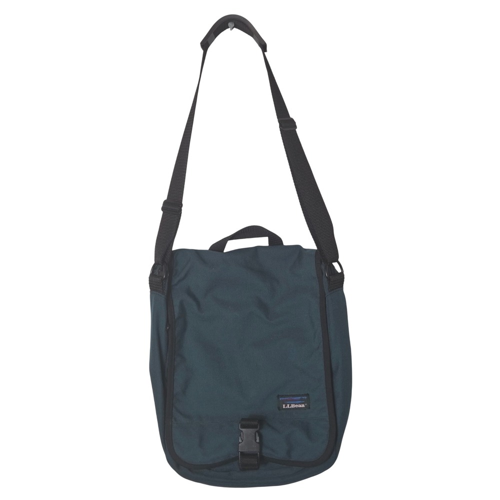 Vintage LL Bean Messenger Bag Green Nylon Adjustable Strap Buckle Closure Travel